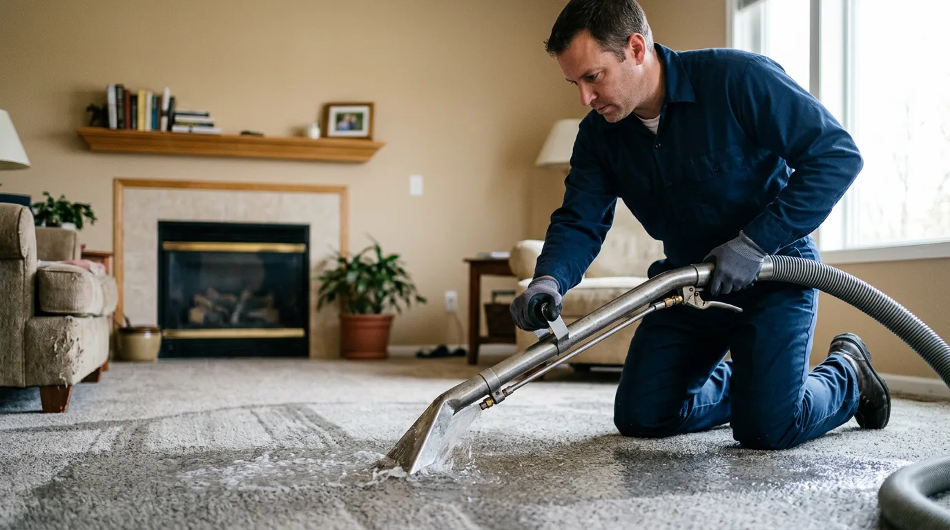 Water damage restoration technician working near Pomfret, CT
